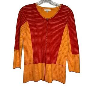 Katherine Barclay Red Orange Textured Full Zip Sweater Jacket Small